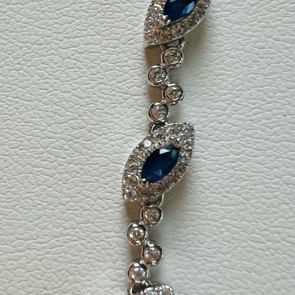 BS3 0.9CT RARE Horse eye cut Natural Royal Blue Sapphire Bracelet Rhodium S925